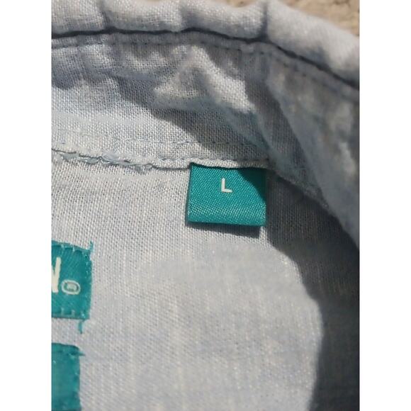 Tenth And Ocean Size L Linen Blend S/S Sky Blue Button Down Shirt Pocket - Picture 8 of 8